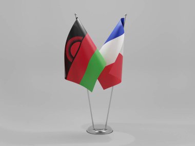 Fransa - Malavi İşbirliği Bayrakları, Beyaz Arkaplan - 3D Render