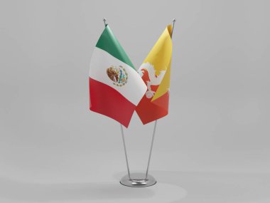 Bhutan - Meksika İşbirliği Bayrakları, Beyaz Arkaplan - 3D Render