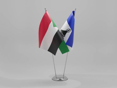 Lesotho - Sudan İşbirliği Bayrakları, Beyaz Arkaplan - 3D Render