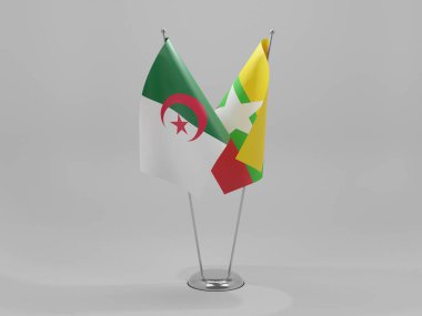 Myanmar - Cezayir İşbirliği Bayrakları, Beyaz Arkaplan - 3D Render