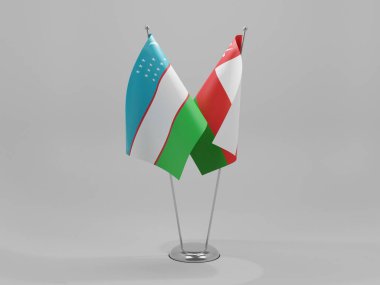Umman - Özbekistan İşbirliği Bayrakları, Beyaz Arkaplan - 3D Render