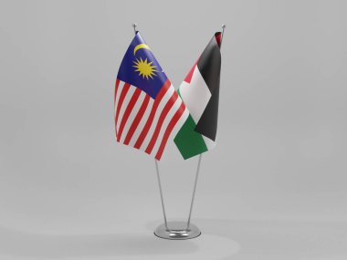 Filistin - Malezya İşbirliği Bayrakları, Beyaz Arkaplan - 3D Render