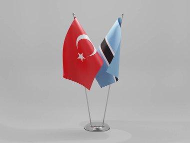 Botswana - Türkiye İşbirliği Bayrakları, Beyaz Arkaplan - 3D Render
