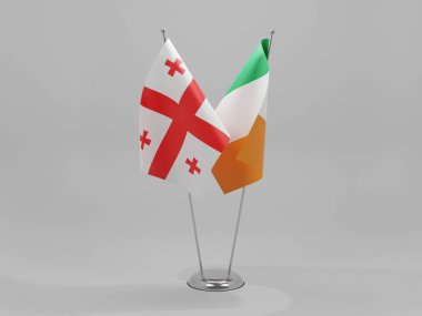 İrlanda - Gürcistan İşbirliği Bayrakları, Beyaz Arkaplan - 3D Render