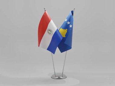 Kosova - Paraguay İşbirliği Bayrakları, Beyaz Arkaplan - 3D Hazırlama