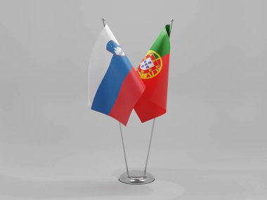 Portekiz - Slovenya İşbirliği Bayrakları, Beyaz Arkaplan - 3D Render