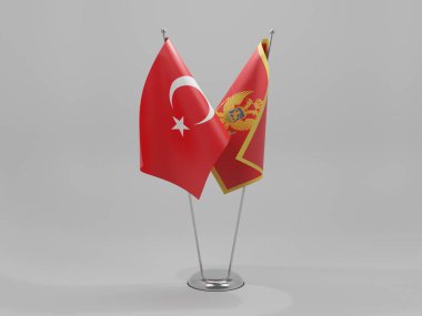 Karadağ - Türkiye İşbirliği Bayrakları, Beyaz Arkaplan - 3D Hazırlama