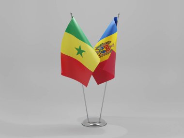 Moldova - Senegal İşbirliği Bayrakları, Beyaz Arkaplan - 3D Render