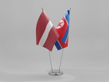 Kuzey Kore - Letonya İşbirliği Bayrakları, Beyaz Arkaplan - 3D Render