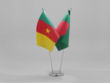Bangladeş - Kamerun İşbirliği Bayrakları, Beyaz Arkaplan - 3D Render