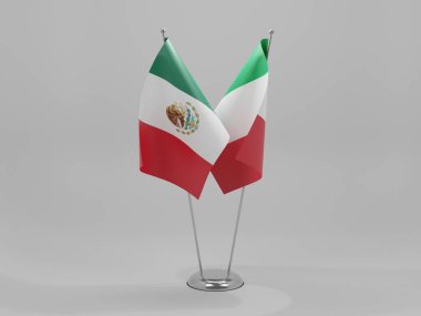 İtalya - Meksika İşbirliği Bayrakları, Beyaz Arkaplan - 3D Yapılandırma