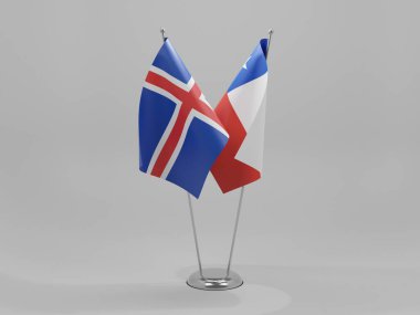 Şili - İzlanda İşbirliği Bayrakları, Beyaz Arkaplan - 3D Render