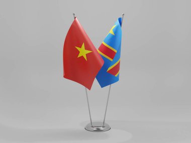 Kongo Demokratik Cumhuriyeti - Vietnam İşbirliği Bayrakları, Beyaz Arkaplan - 3D Render