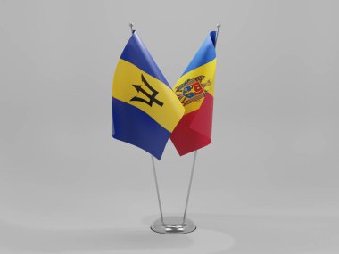 Moldova - Barbados İşbirliği Bayrakları, Beyaz Arkaplan - 3D Render