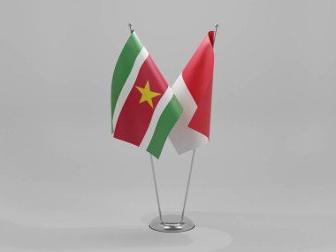 Endonezya - Surinam İşbirliği Bayrakları, Beyaz Arkaplan - 3D Render