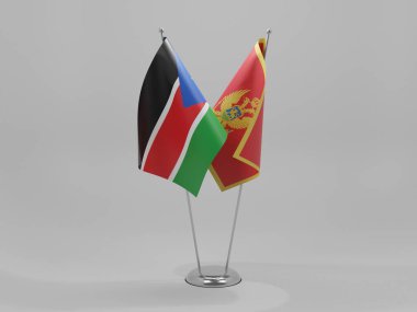 Karadağ - Güney Sudan İşbirliği Bayrakları, Beyaz Arkaplan - 3D Hazırlama