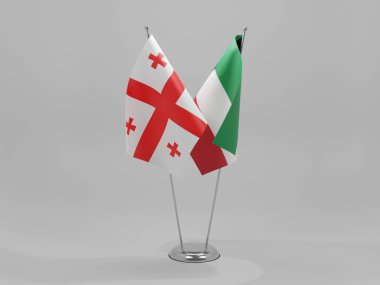 Kuveyt - Georgia İşbirliği Bayrakları, Beyaz Arkaplan - 3D Render