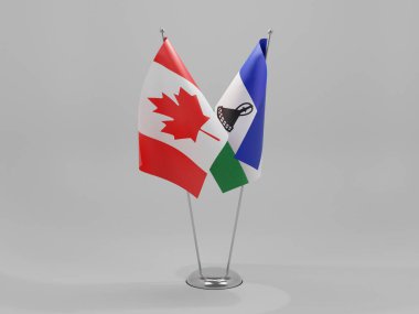 Lesotho - Kanada İşbirliği Bayrakları, Beyaz Arkaplan - 3D Render
