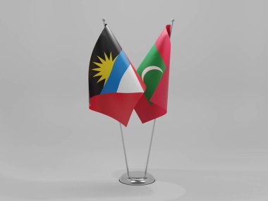 Maldivler - Antigua ve Barbuda İşbirliği Bayrakları, Beyaz Arkaplan - 3D Render
