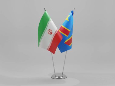 Kongo Demokratik Cumhuriyeti - İran İşbirliği Bayrakları, Beyaz Arkaplan - 3D Render