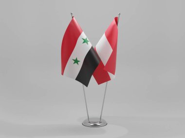 Avusturya - Suriye İşbirliği Bayrakları, Beyaz Arkaplan - 3D Hazırlama