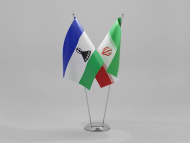 İran - Lesotho İşbirliği Bayrakları, Beyaz Arkaplan - 3D Render
