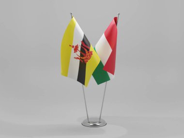 Macaristan - Brunei İşbirliği Bayrakları, Beyaz Arkaplan - 3D Render