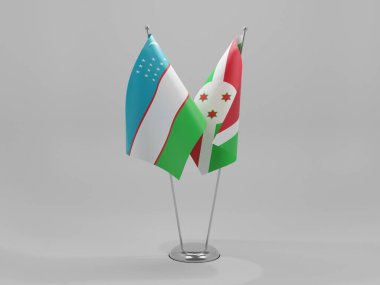 Burundi - Özbekistan İşbirliği Bayrakları, Beyaz Arkaplan - 3D Render