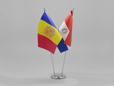 Paraguay - Andorra İşbirliği Bayrakları, Beyaz Arkaplan - 3D Render