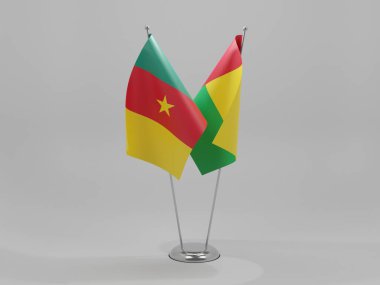 Gine Bissau - Kamerun İşbirliği Bayrakları, Beyaz Arkaplan - 3D Render