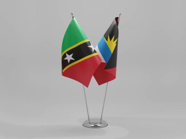 Antigua ve Barbuda - Saint Kitts ve Nevis İşbirliği Bayrakları, Beyaz Arkaplan - 3D Render