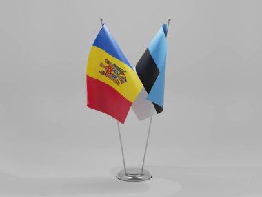 Estonya - Moldova İşbirliği Bayrakları, Beyaz Arkaplan - 3D Render