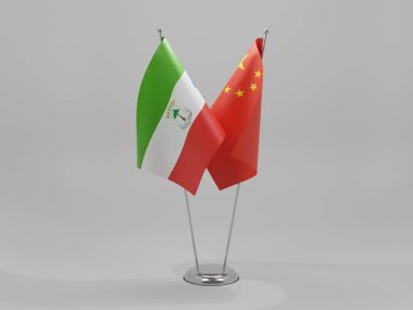 Çin - Ekvator Ginesi İşbirliği Bayrakları, Beyaz Arkaplan - 3D Yapılandırma