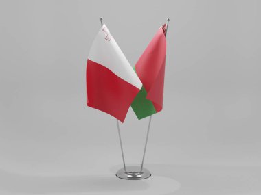 Belarus - Malta İşbirliği Bayrakları, Beyaz Arkaplan - 3D Render