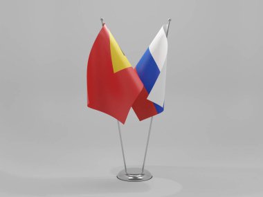 Rusya - Doğu Timor İşbirliği Bayrakları, Beyaz Arkaplan - 3D Render