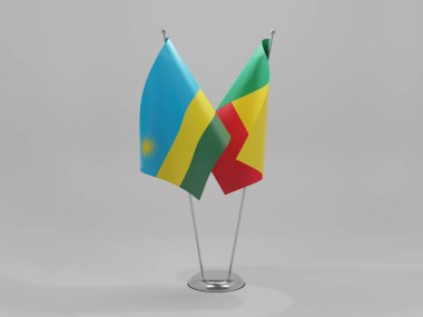 Benin - Ruanda İşbirliği Bayrakları, Beyaz Arkaplan - 3D Render