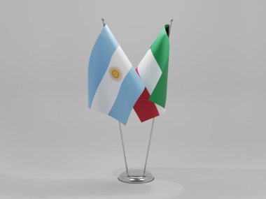 Kuveyt - Arjantin İşbirliği Bayrakları, Beyaz Arkaplan - 3D Render