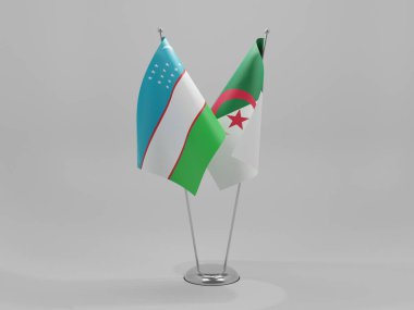 Cezayir - Özbekistan İşbirliği Bayrakları, Beyaz Arkaplan - 3D Render