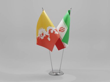 İran - Bhutan İşbirliği Bayrakları, Beyaz Arkaplan - 3D Render