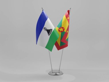 Grenada - Lesotho İşbirliği Bayrakları, Beyaz Arkaplan - 3D Render