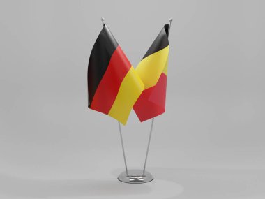 Belçika - Almanya İşbirliği Bayrakları, Beyaz Arkaplan - 3D Render