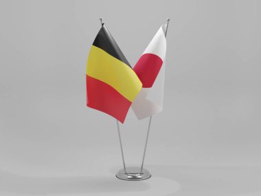 Japonya - Belçika İşbirliği Bayrakları, Beyaz Arkaplan - 3D Render