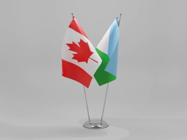 Cibuti - Kanada İşbirliği Bayrakları, Beyaz Arkaplan - 3D Render