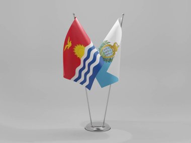 San Marino - Kiribati İşbirliği Bayrakları, Beyaz Arkaplan - 3D Render