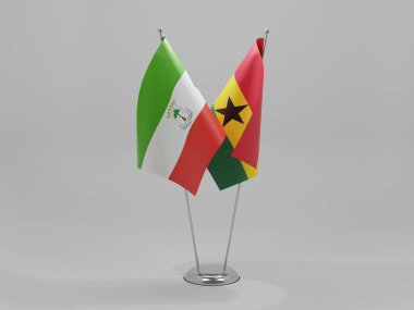 Gana - Ekvator Ginesi İşbirliği Bayrakları, Beyaz Arkaplan - 3D Render