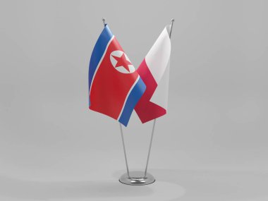 Polonya - Kuzey Kore İşbirliği Bayrakları, Beyaz Arkaplan - 3D Render