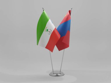 Moğolistan - Ekvator Ginesi İşbirliği Bayrakları, Beyaz Arkaplan - 3D Render