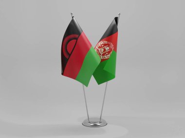 Afganistan - Malavi İşbirliği Bayrakları, Beyaz Arkaplan - 3D Render
