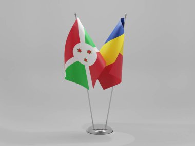 Romanya - Burundi İşbirliği Bayrakları, Beyaz Arkaplan - 3D Hazırlama