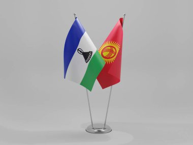 Kırgızistan - Lesotho İşbirliği Bayrakları, Beyaz Arkaplan - 3D Render